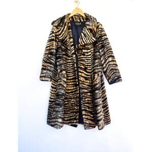 Sold// Vintage 1950 Tiger Print Faux Fur Long Coat 2XL